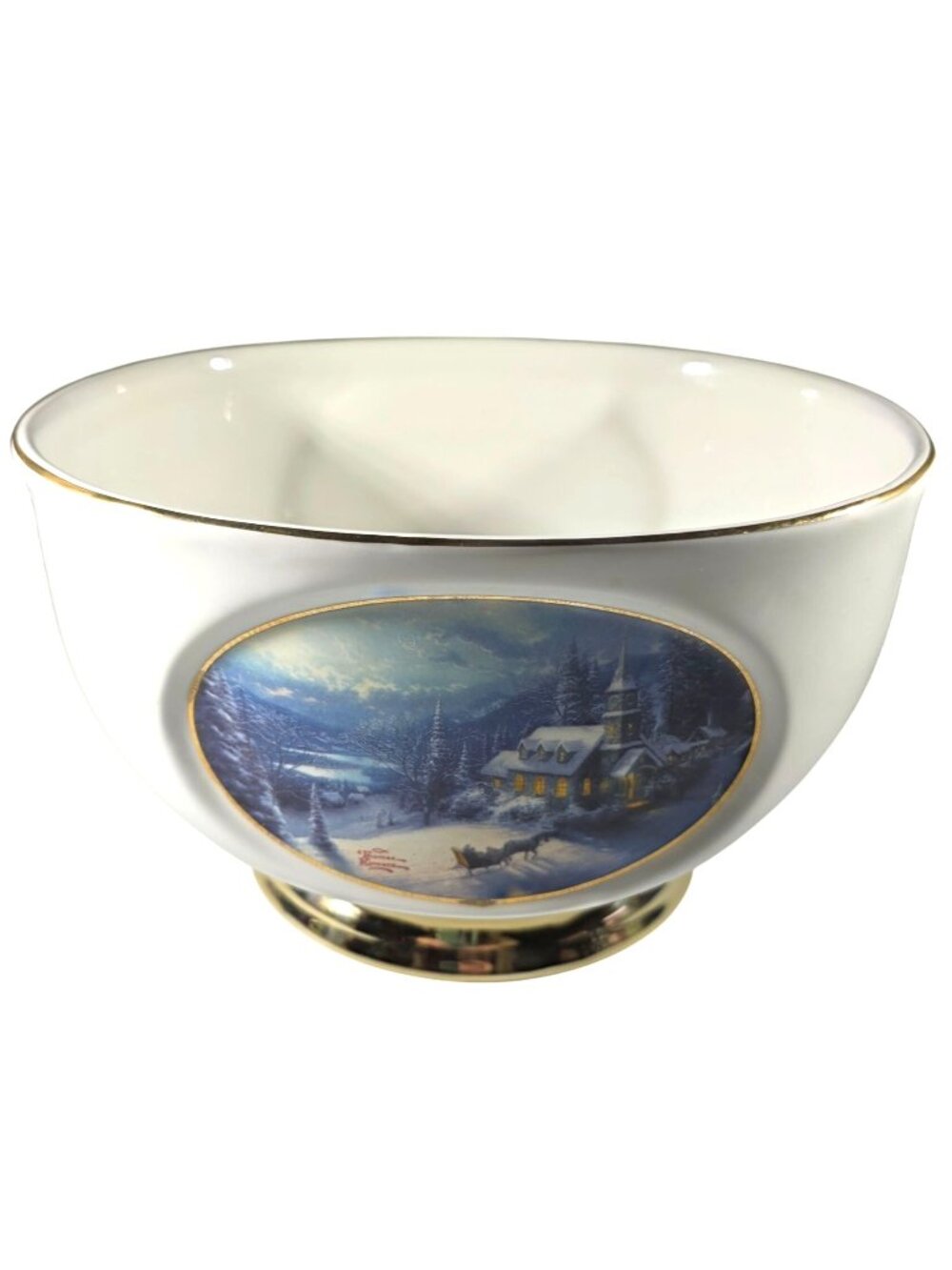Thomas Kinkade Bowl Teleflora Ceramic Sunday Evening Sleigh Ride christmas